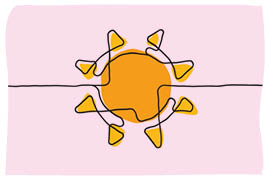 line drawing of a yellow sunshine on pink background