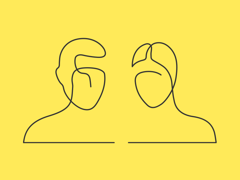 Sketch of two people's head and shoulders side by side