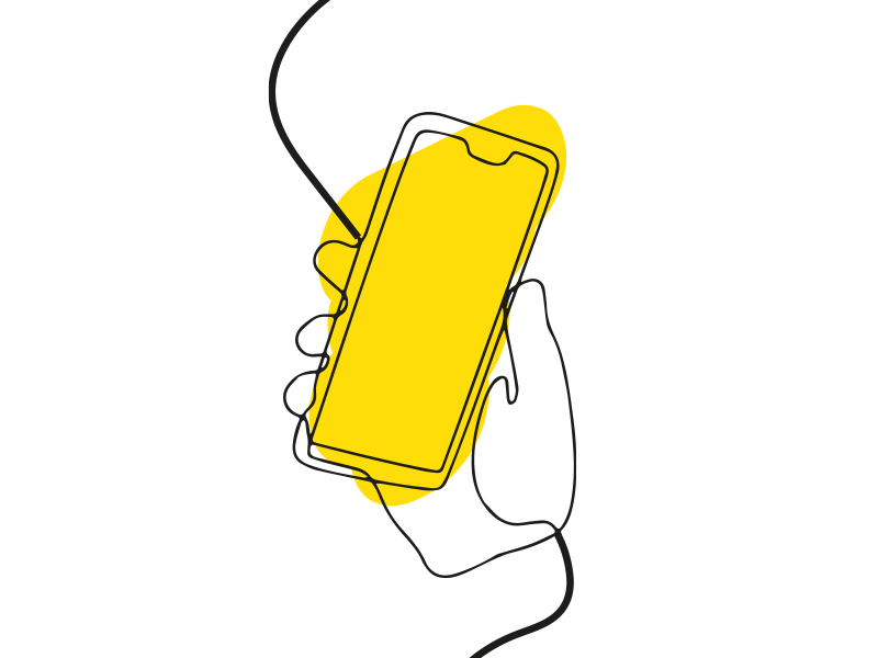 Sketch of hand holding mobile phone