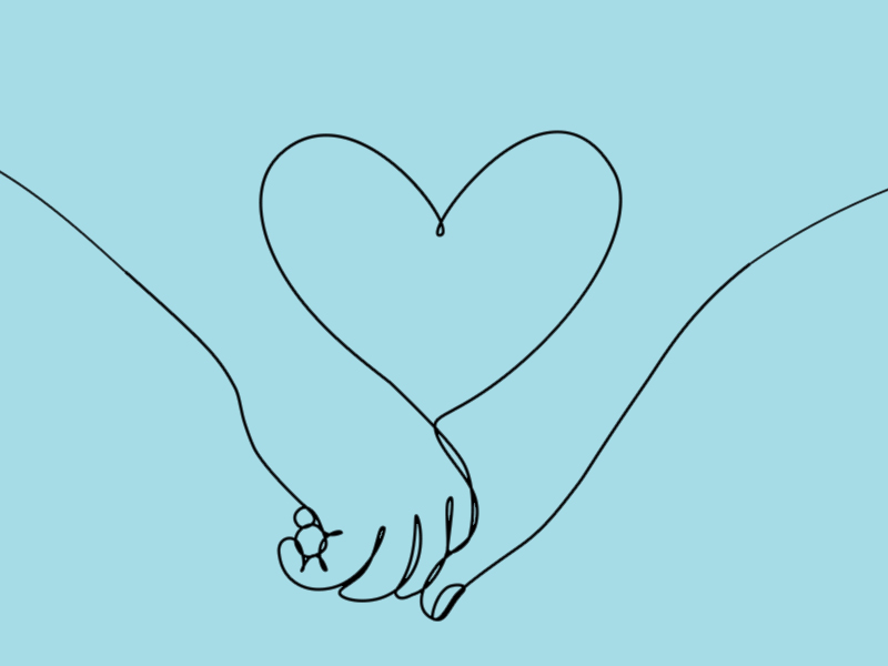Sketch of two hands holding and creating a heart shape