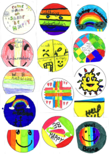 children's hand drawn badge designs for Wellbeing Ambassador role