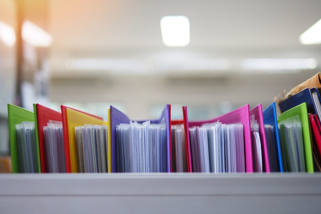 Photo of a colourful filing system
