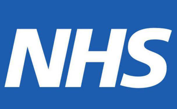White writing with letter NHS on a Blue background