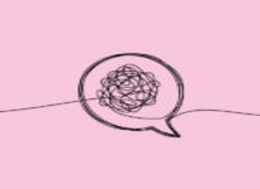 line drawing of a speech bubble with scribbles inside
