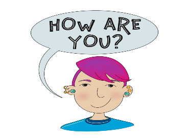 cartoon of a young woman asking how are you?