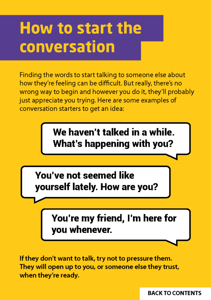 Suggestions of how to start a conversation about mental health