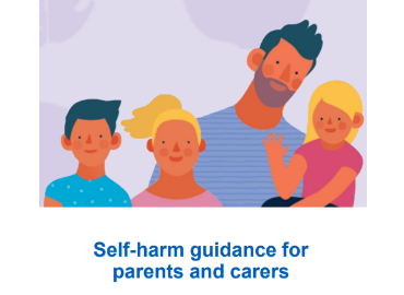 Family image with text 'Self-harm guidance for parents & carers'