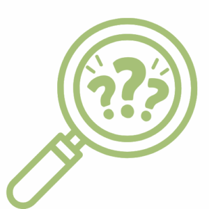green magnifying glass with three questions marks, an icon for seeking advice