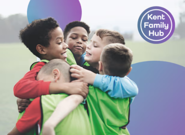 group of boys connecting with kent family hub logo in corner