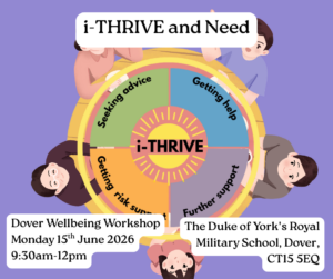 i-THRIVE and Need Dover Workshop post with location, date and time. Shows people sitting at a roundtable.