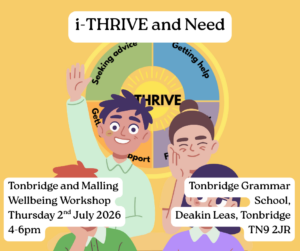 iTHRIVE and Need Tonbridge and Malling Workshop social media post with date, time and location. Shows school children smiling.