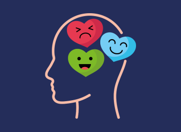 head with coloured hearts where brain is representing emotions