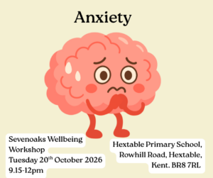 A worried brain with anxiety written above and then deatils of workshop