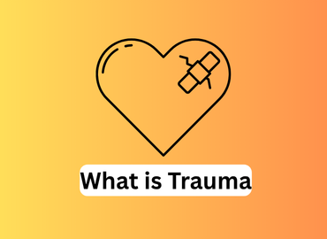 what is trauma written with a colourful background and heart with a plaster on it